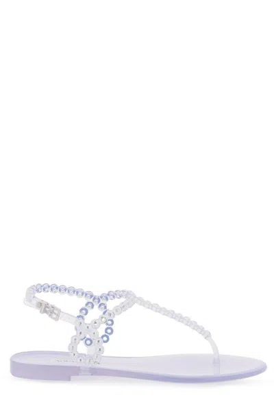 AQUAZZURA METALLIC COLORED SANDALS WITH EYELET DECORATIONS AND BUCKLE CLOSURE