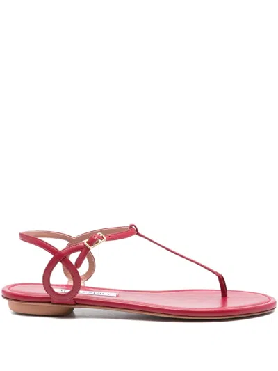 Aquazzura Almost Bare Leather T-bar Sandals In Red