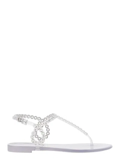 Aquazzura 'almost Bare' Metallic Colored Sandals With Eyelet Decorations And Buckle Closure In Rubber Woman