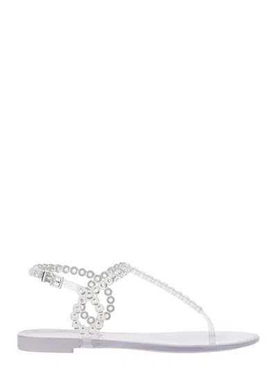Aquazzura 'almost Bare' Metallic Colored Sandals With Eyelet Decorations And Buckle Closure In Rubber Woman