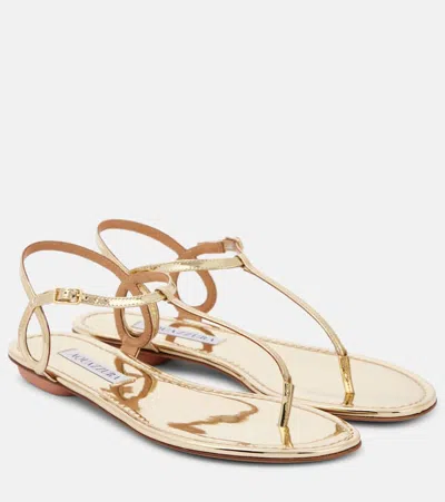 Aquazzura Almost Bare Metallic Leather Thong Sandals In Gold