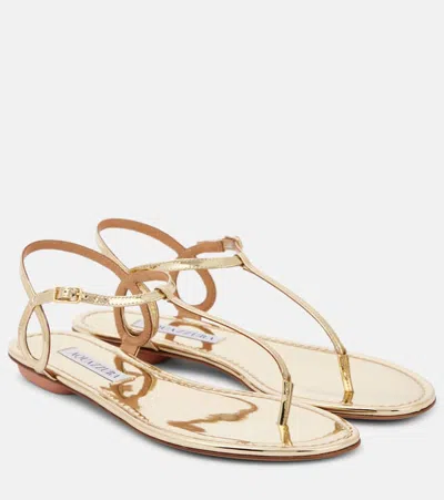 Aquazzura Almost Bare Metallic Leather Thong Sandals In Nude