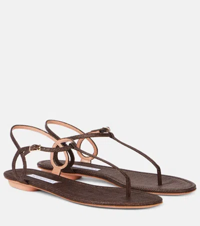 Aquazzura Almost Bare Raffia-effect Sandals In Brown