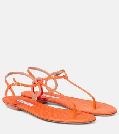 Aquazzura Almost Bare Raffia-effect Sandals In Orange