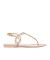 Aquazzura T-strap Pink Sandals With Circular Embellishments In Nude