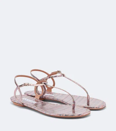 Aquazzura Almost Bare Striped Leather Thong Sandals In Animal Print