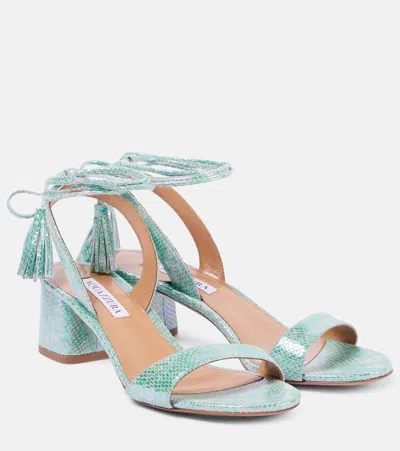 Aquazzura Alu 50 Snake-effect Leather Sandals In Green