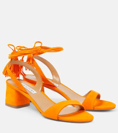 Aquazzura Alu Tasseled Suede Sandals In Orange