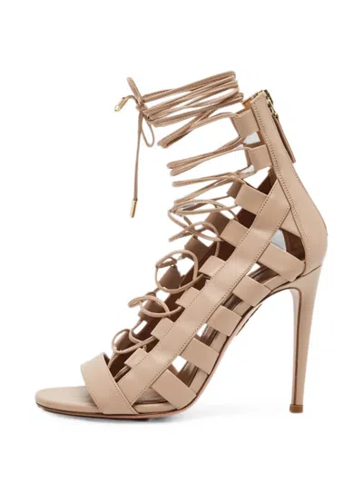Pre-owned Aquazzura Amazon 105 Ankle-tie Sandals In Neutrals