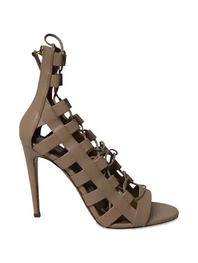 Pre-owned Aquazzura Amazon Lace-up Leather Sandals In Brown