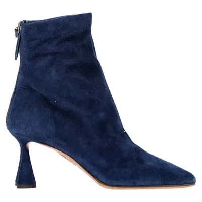 Aquazzura Amore 75 Ankle Boots In Navy Blue Suede