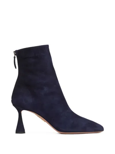 Aquazzura Amore 75 Suede Almond-toe Ankle Boots In Blue