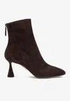 Aquazzura Amore 75 Suede Ankle Boots In Brown