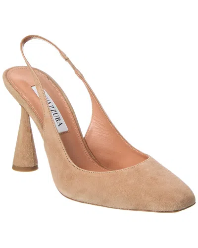 Aquazzura Amore 95 Suede Slingback Pump In Beige