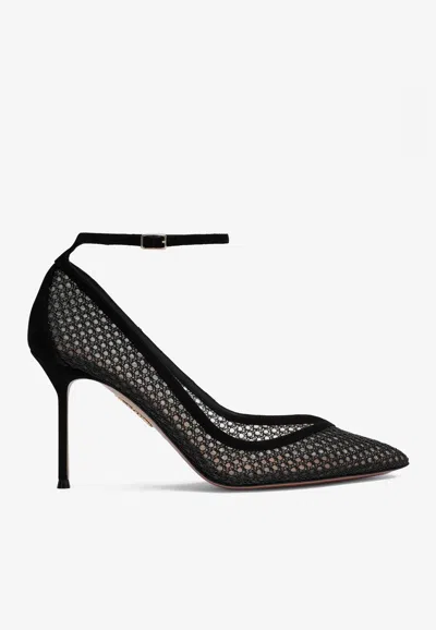 Aquazzura Amourose 105 Openwork Leather Pumps In Schwarz