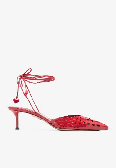 Aquazzura Amourose 50 Leather Openwork Pumps In Rot
