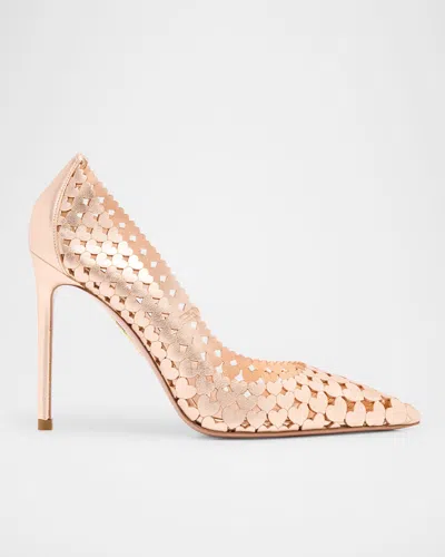 Aquazzura Amourose Metallic Heart Stiletto Pumps In Petal
