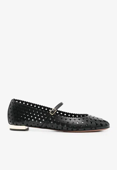 AQUAZZURA AMOUROSE OPENWORK LEATHER BALLET FLATS