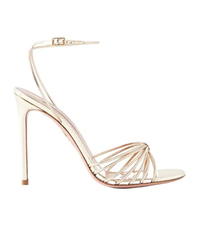 Aquazzura Anima 105 Mirrored Metallic Leather Sandals In Multi