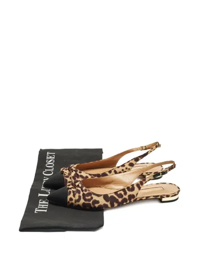 Pre-owned Aquazzura Animal-print Slingback Flat Pumps In Brown