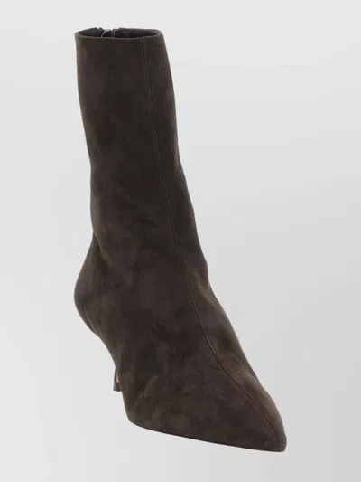 Aquazzura Ankle Boots With Pointed Toe And Kitten Heel In Brown