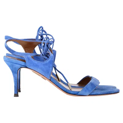 Aquazzura Ankle Tie Strap Sandal Heels In Blue Suede