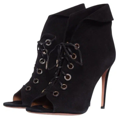 Pre-owned Aquazzura Aquazurra, Black Suede Eva Ankle Boots.