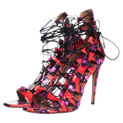Pre-owned Aquazzura Aquazurra, Multicolor Elaphe Cut Out Wrap Sandals In Black