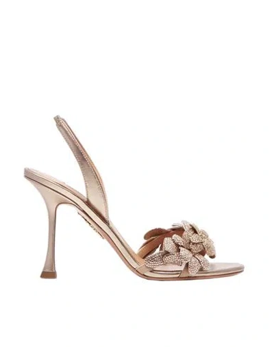 Aquazzura Sandals Woman Sandals Pink Size 8 Leather In Gold