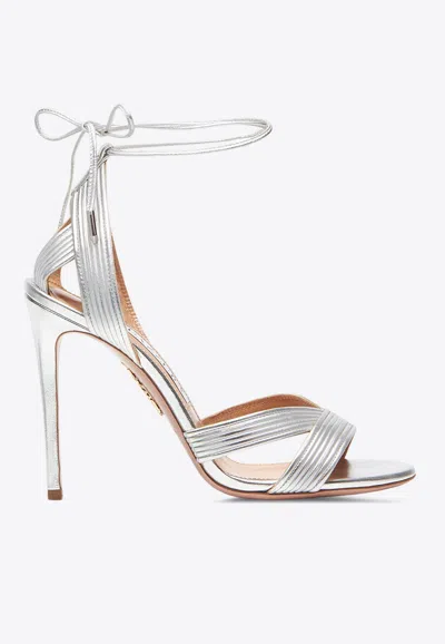 Aquazzura Ari 105 Leather Sandals In Silver
