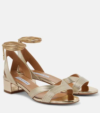 Aquazzura Ari 35 Metallic Leather Sandals In Gold