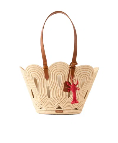 Aquazzura Artiste Medium Leather-trimmed Raffia Tote In Neutral