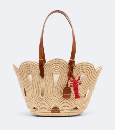 Aquazzura Artiste Medium Raffia Tote Bag In Sand