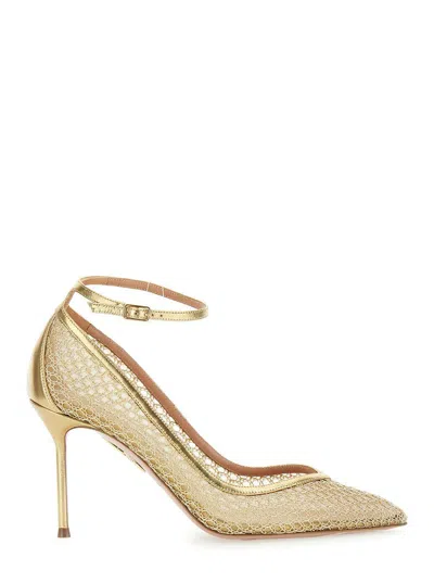 Aquazzura Asha Mesh Pumps In Gold