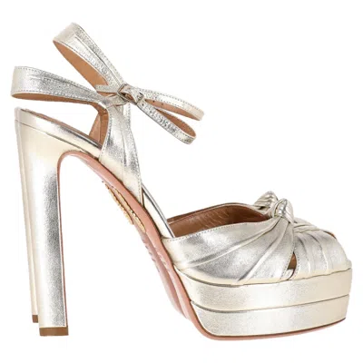 Aquazzura Atelier Plateau 145mm Sandal Heels In Silver Leather