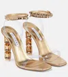 Aquazzura Aura Plexi 105 Embellished Sandals In Soft Gold