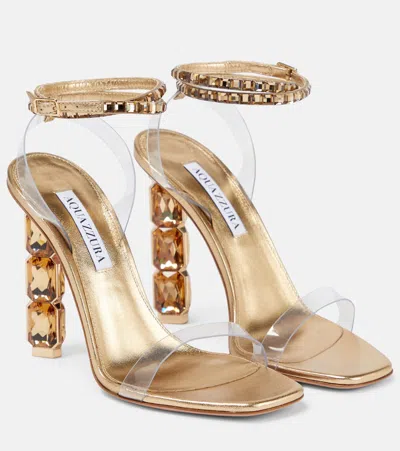 Aquazzura Aura Plexi 105 Embellished Sandals In Soft Gold
