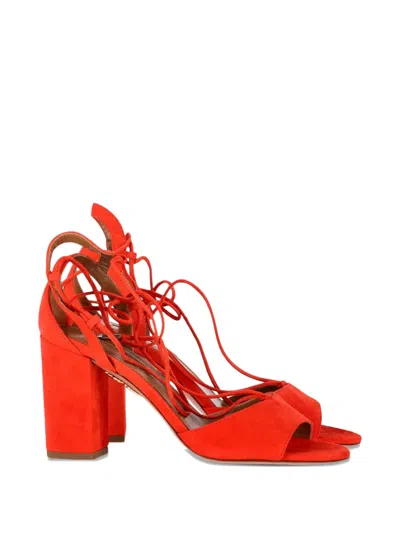 Pre-owned Aquazzura Austin Strappy Block-heel Sandals In Orange
