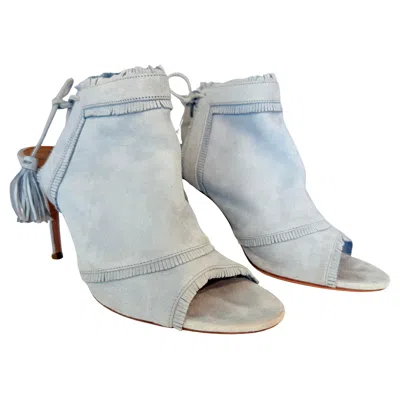 Pre-owned Aquazzura Azure Suede Open Toe It 38 In Blue