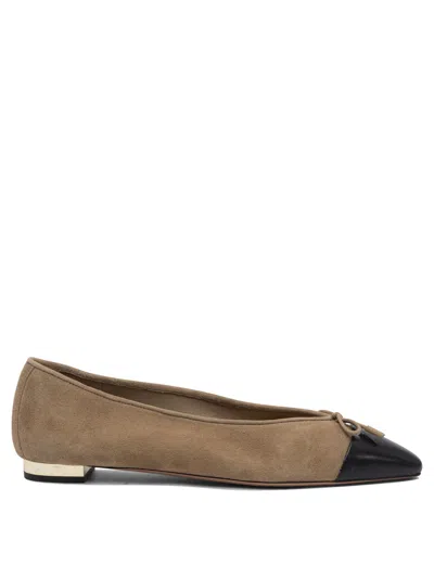 Aquazzura Gioia Bow-detailed Two-tone Leather-trimmed Suede Ballet Flats In Brown