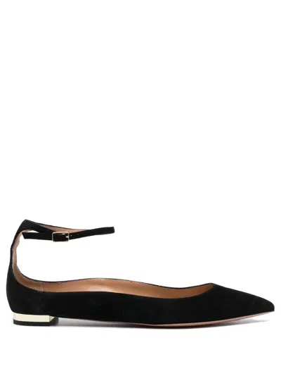 Aquazzura Love Affair Suede Point-toe Flats In Black