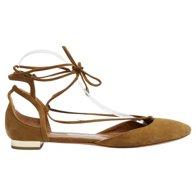 Pre-owned Aquazzura Ballerines Christy Eu38.5 Dark Beige Suede Ballet Flat Shoes Uk5.5 Us8 In Brown