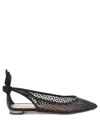 Aquazzura 10mm Bow Tie Crystal & Tulle Flats In Black