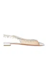Aquazzura Temptation Crystal Mesh Slingback Flats In Nude