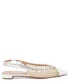Aquazzura Temptation Crystal Mesh Slingback Flats In Silver