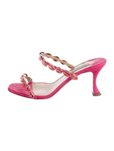 Pre-owned Aquazzura Beaded Accents Slides In Pink