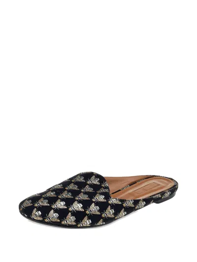 Pre-owned Aquazzura Bee-embroidered Mules In Black