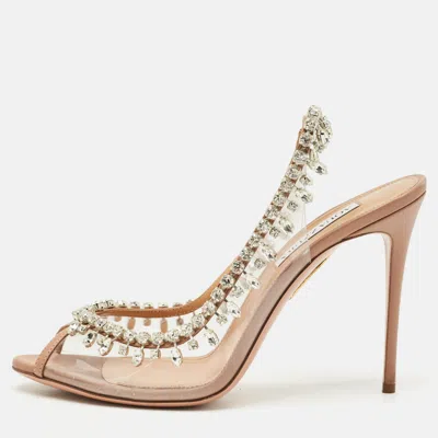 Aquazzura Beige Leather And Pvc Temptation Slingback Sandals
