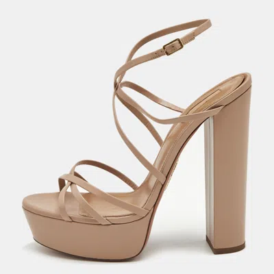 Pre-owned Aquazzura Beige Leather Gin Plateau Platform Sandals Size 41