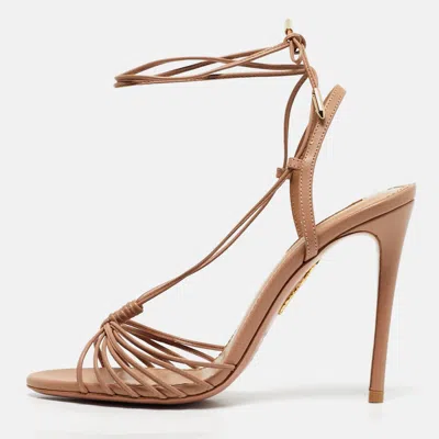 Pre-owned Aquazzura Beige Leather Whisper Ankle Wrap Sandals Size 36.5